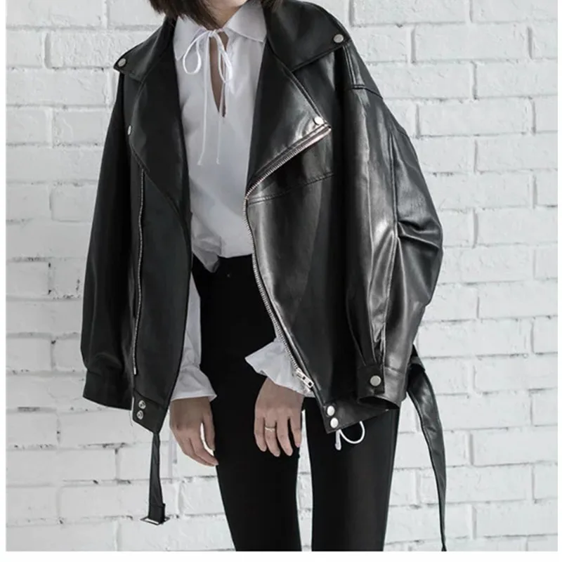 

Women's Autumn Loose Pu Leather Jacket Motorcycle Jacket