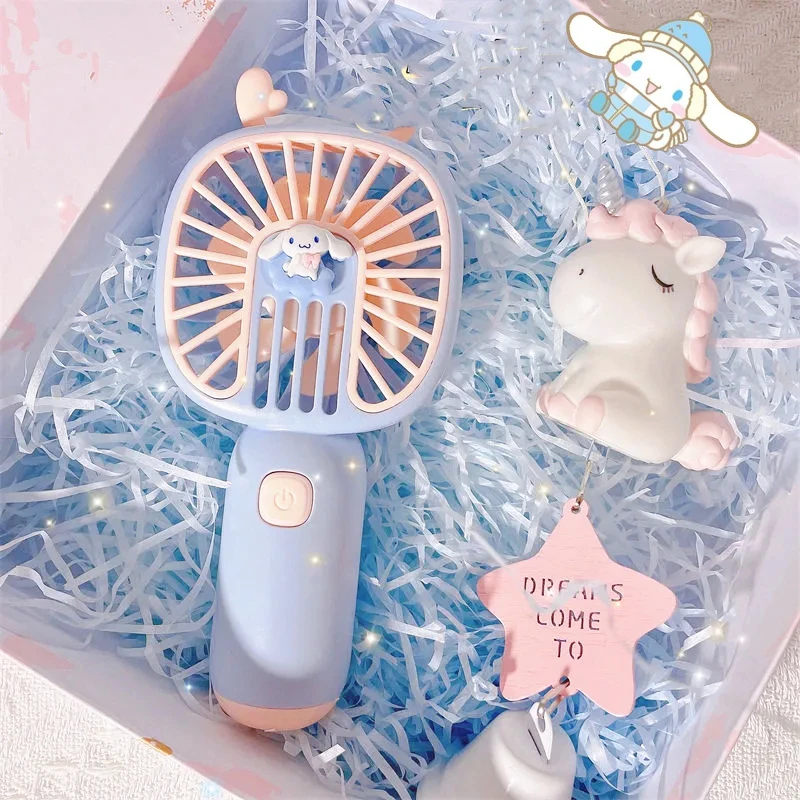 

Kawaii Sanrio Cinnamoroll Small Fan Cute Cartoon High-value Hand-held USB Charging Small Fan Summer Girl Heart Portable Fan Gift
