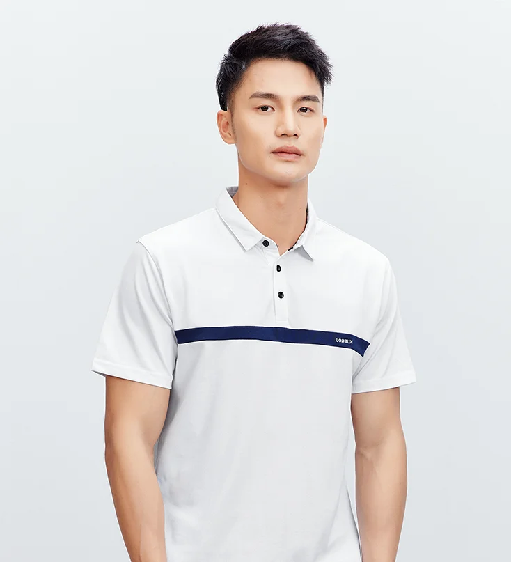 

J8060 Men's short sleeved Beaded cotton white Lapel T-shirt.