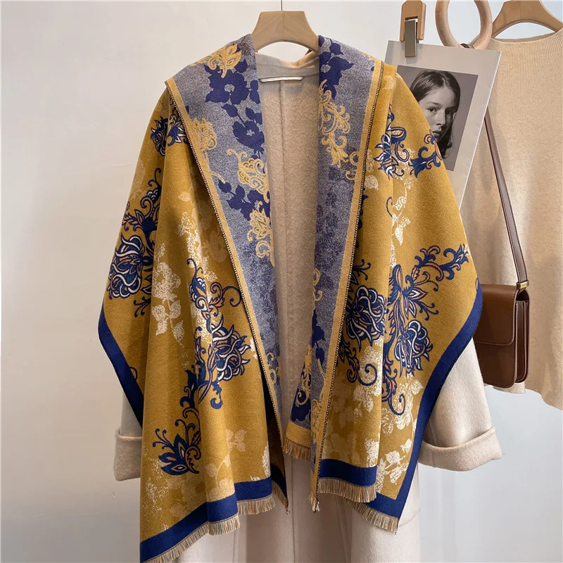 

Winter Foulard Femme Warm Hijab Muslim Scarf for Women Floral Pashmina Winter Outdoor Quality Gift for Mum Grandma Capa Mujer