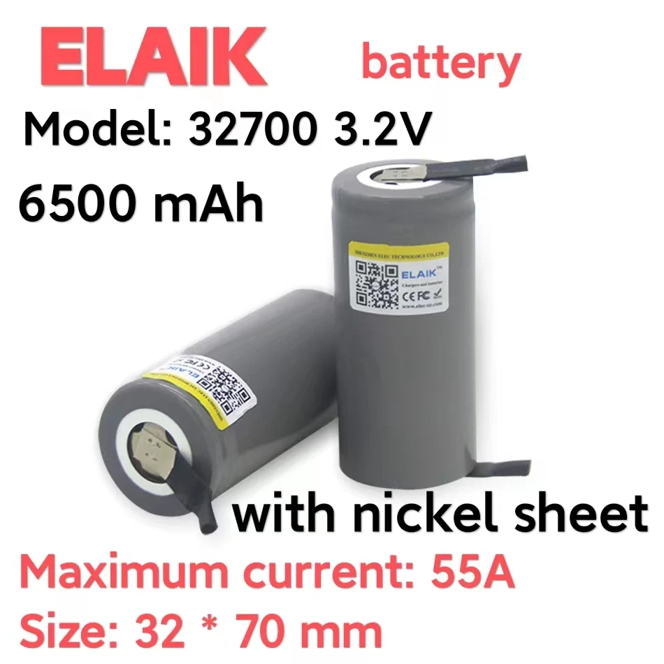 

2PCS ELAIK 100% original 3.2V 32700 6500mAh lithium iron phosphate battery 35A+ DIY nickel sheet
