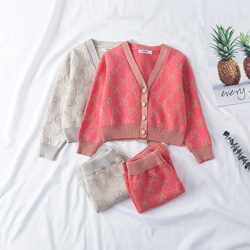 Autumn Baby Girls Sweater Set Toddler Girl V-Neck Jumper Knitwear + Skirt 2 Pcs Suits Cotton Cardigans Kids Clothes Girl Sweater