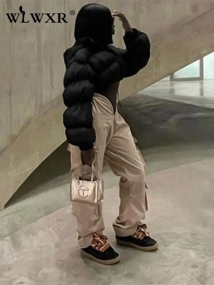 

WLWXR Fall Casual Cargo Baggy Pants Women 2022 High Waist Soild Fashion Pockets Pants Female Streetwear LooseTrousers Women