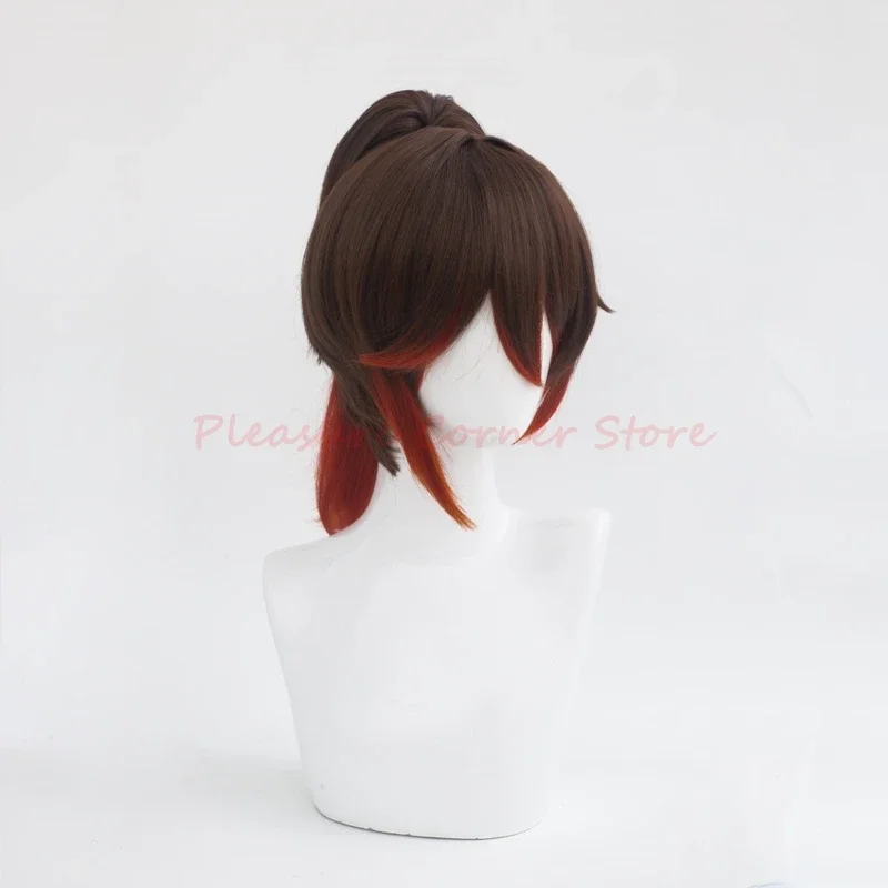 Парик для косплея Tingyun темно-коричневый градиентный красный с конским хвостом