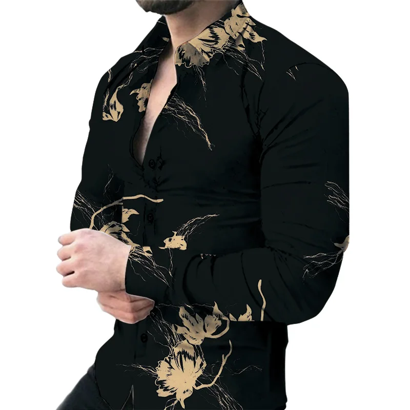 New Men's Printed Long Sleeve Fashion Casual Shirts