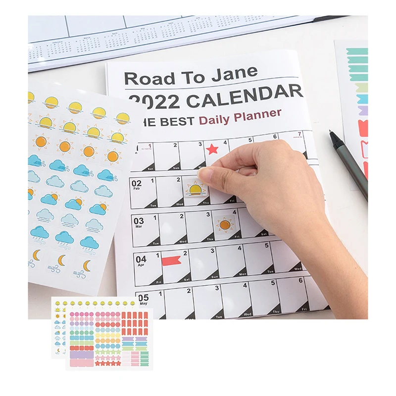 1X 2022 Year Annual Plan Calendar Daily Schedule &amp Sticker Dots Wall Planner | Desk