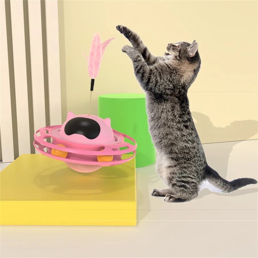 

Pet toy Cat Turntable Teasing Cat Toy UFO Tumbler Cat Self Hi Cat Teaser Stick Kitten Toys Interactive