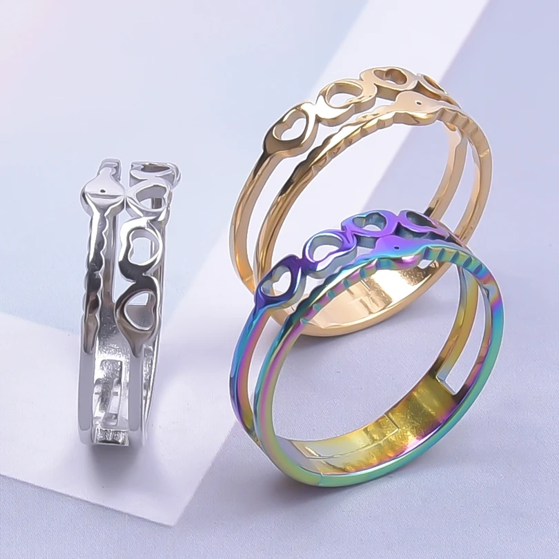 

Double Layered Heart Charm Ring Girl Finger Jewelry Stainless Steel Rings For Women Accessories Korean Japan Style Friend Bague