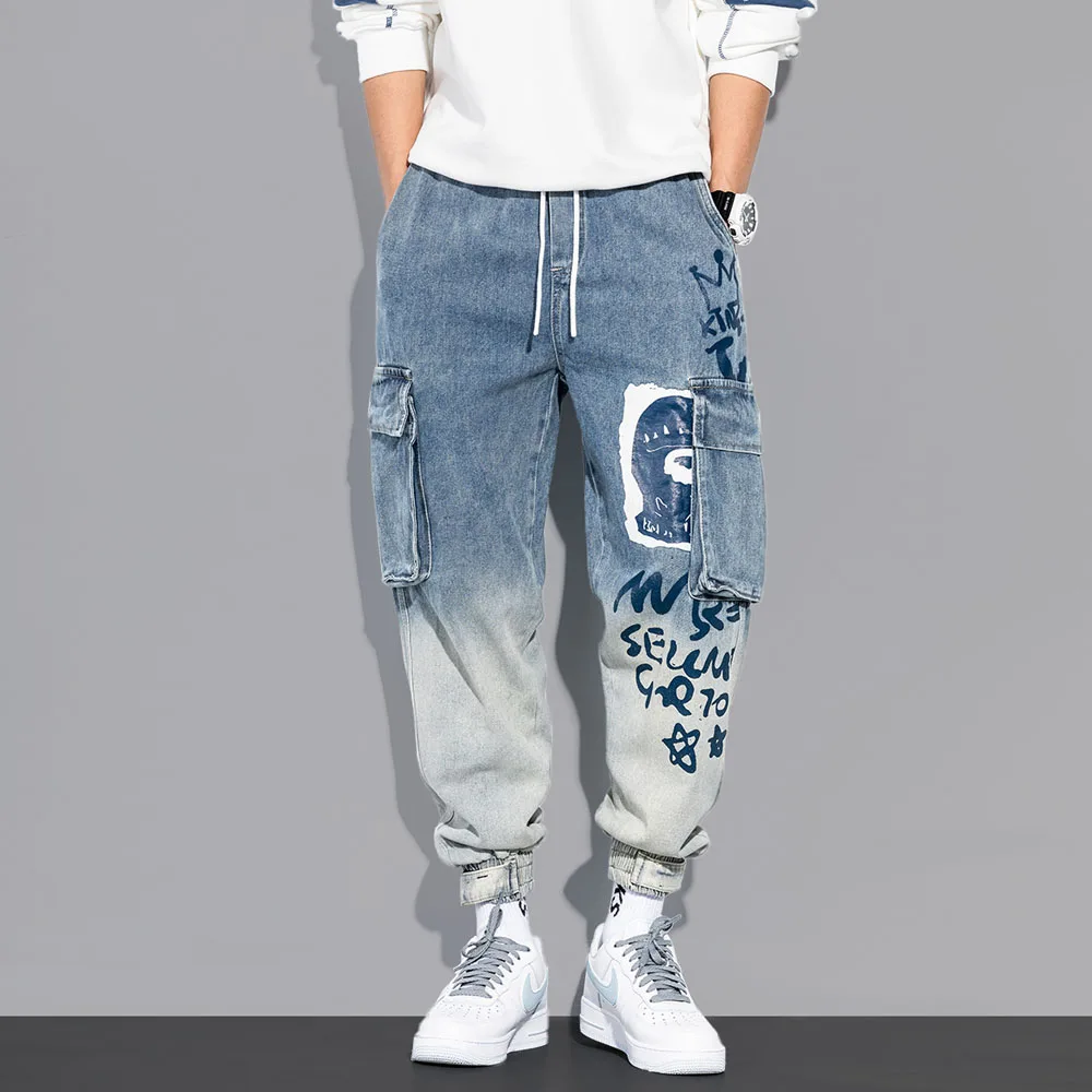 

Брюки-карго мужские эластичные, уличная одежда, брюки в стиле хип-хоп, повседневные джинсы, джоггеры, одежда на осень и весну