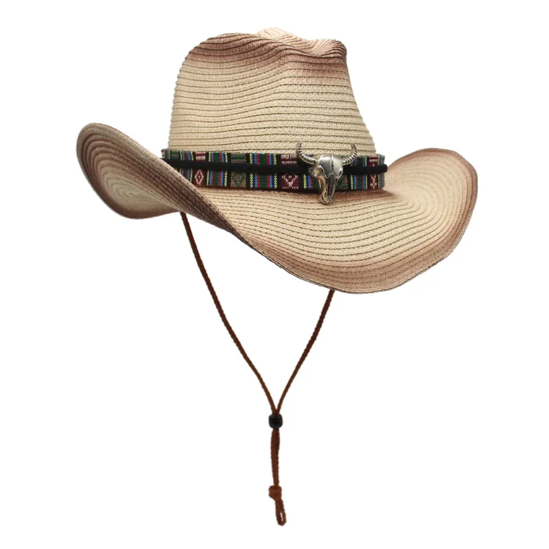 

summer Fashion beach accessories sun protection Straw hats hats for with chain cowboy Men's Panama floppy hat 2022 Bucket chapel