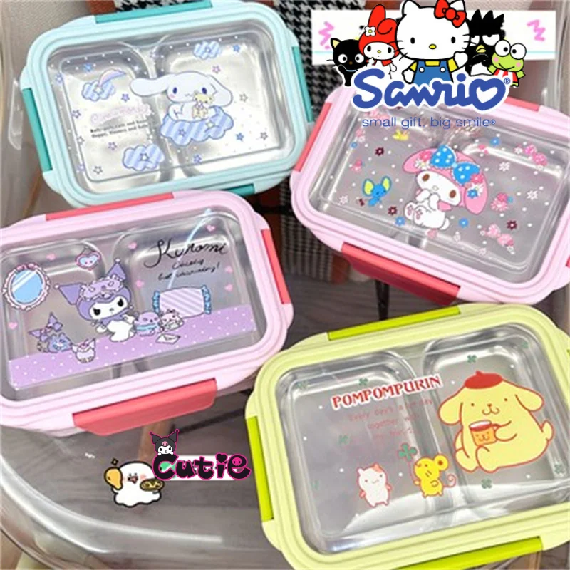 

Sanrio Kawaii Kuromi Lunch Box Cartoon Cinnamoroll Stainless Steel Double-layer Fruit Preservation Box Cute Insulation Lunch Box