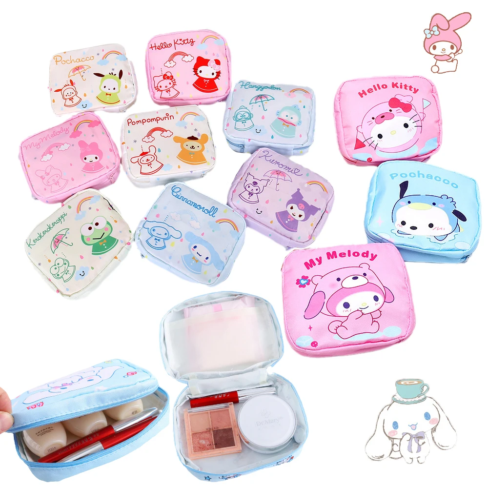 

Kawaii Sanrios Cinnamonroll Kuromi My Melody cosplay Panda Cartoon Portable Women Tampon Storage Bag Makeup Lipstick Holder Bag