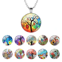 joinbeauty colorful house tree 25mm dome art photo glass pendant chain link necklace gifts cabochon jewelry new fashion fhw302