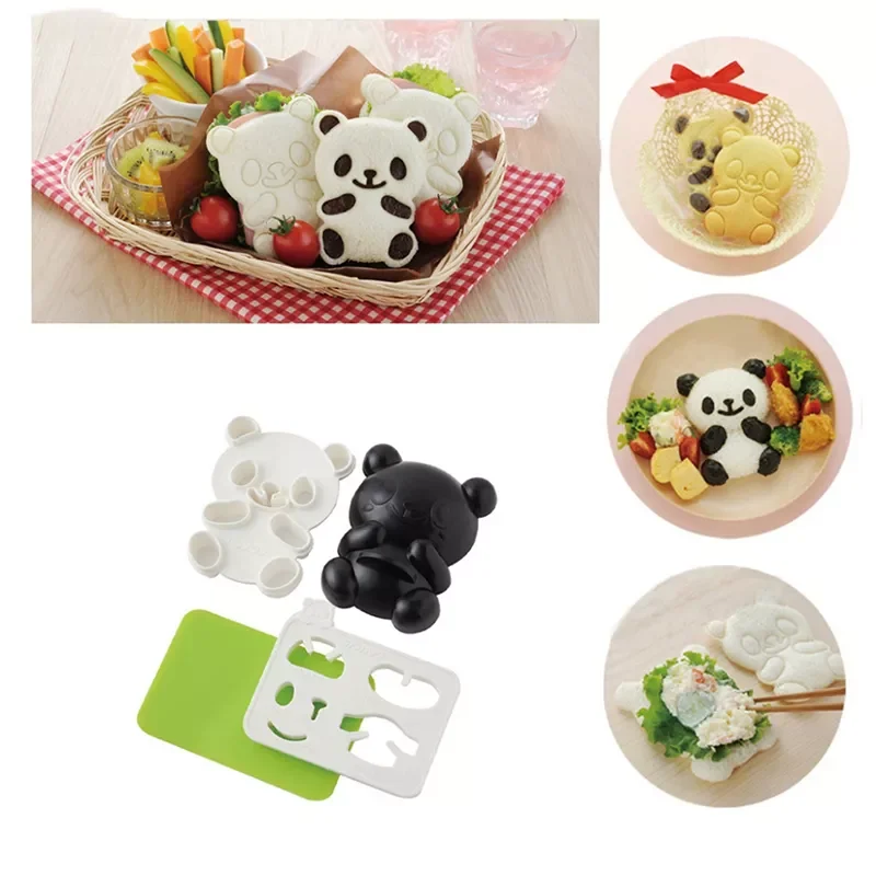 

2022New Cartoon Panda Mold Rice Sushi Mould Onigiri Shaper and Dry Roasted Seaweed Cutter Set Kitchen Mold Tools EA