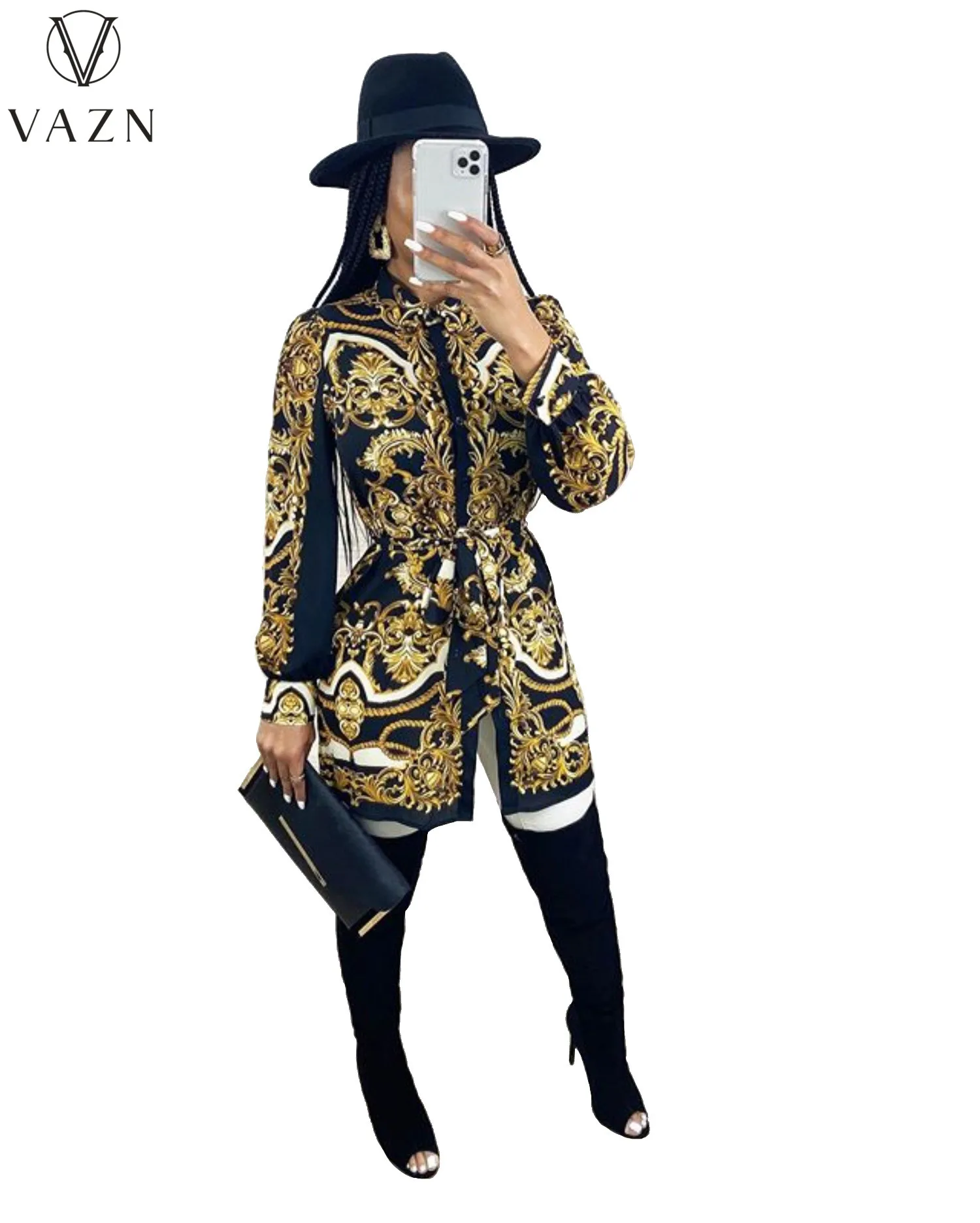 VAZN 2022 Top Quality Indie Folk Chiffon Shirt Dresss Casual Open Stitch Free Full Sleeve Women Straight Mini Dress - купить по