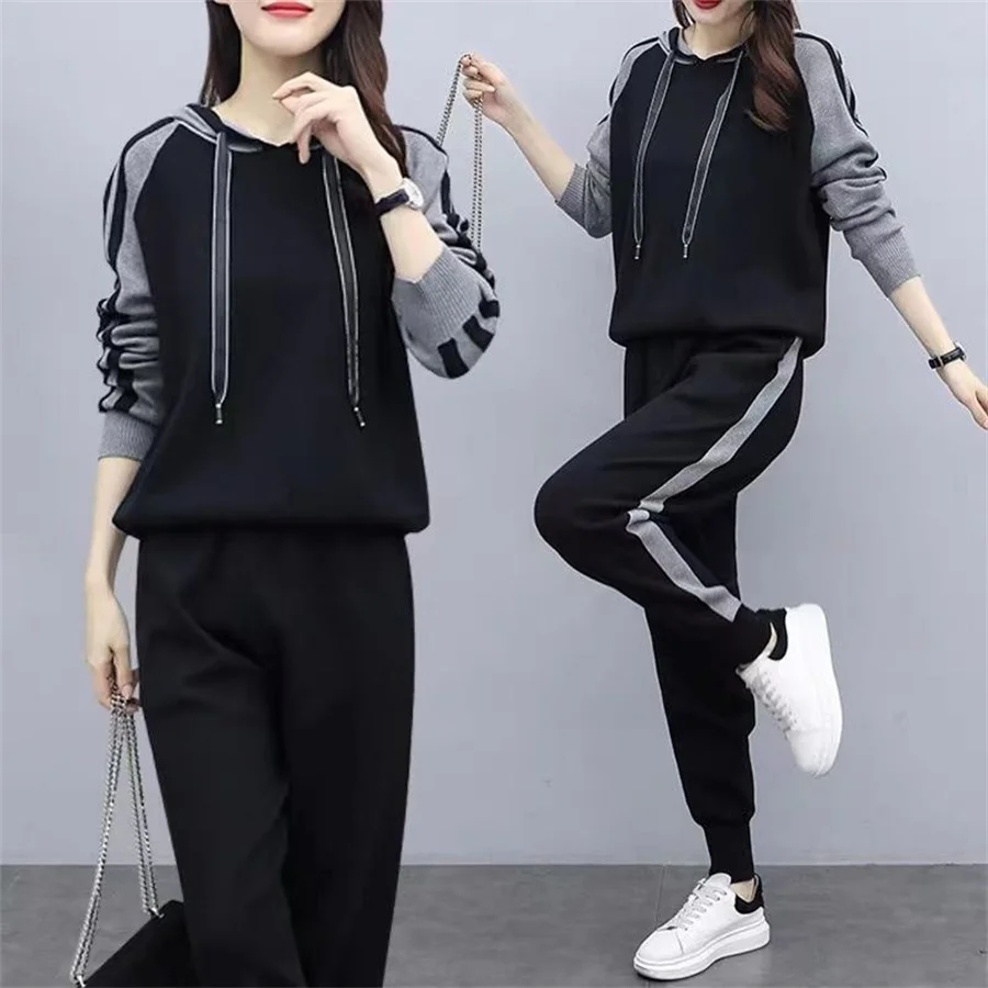 

Женские спортивные комплекты из двух предметов, весенне-осенние повседневные свободные брюки, костюмы, спортивная одежда, спортивный костюм