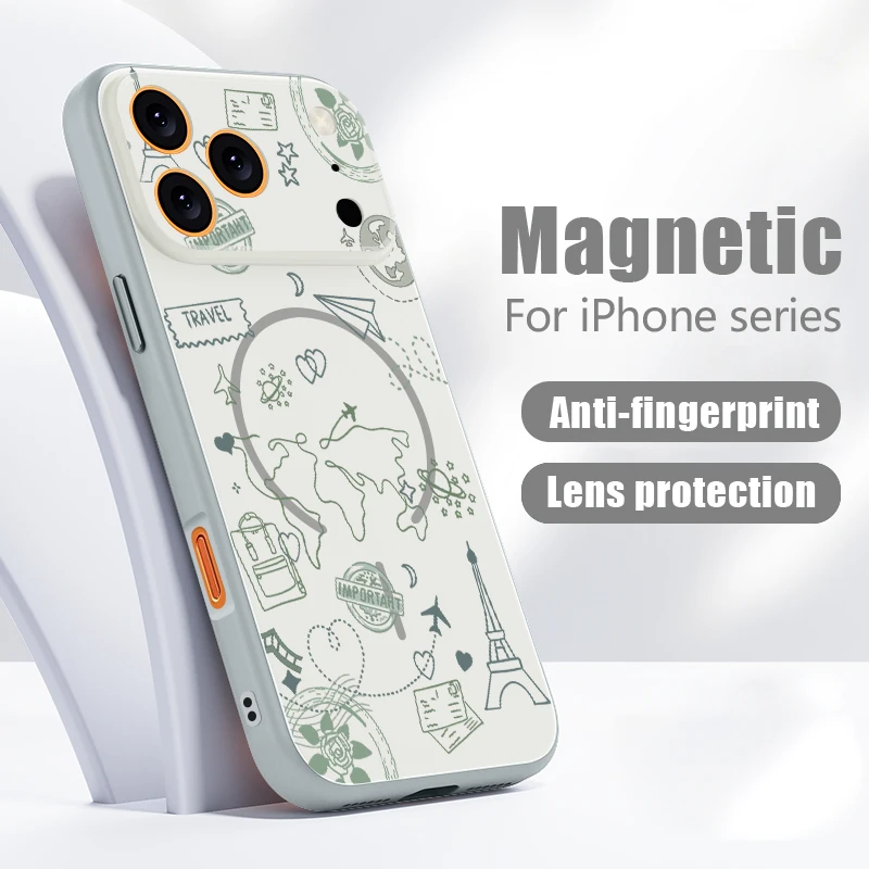 Фото Чехол с мультяшным рисунком космонавта для iPhone 17 Pro Max, магнитный, для Magsafe, гибридный матовый чехол для iPhone 16 15 14 13 Pro Max №1