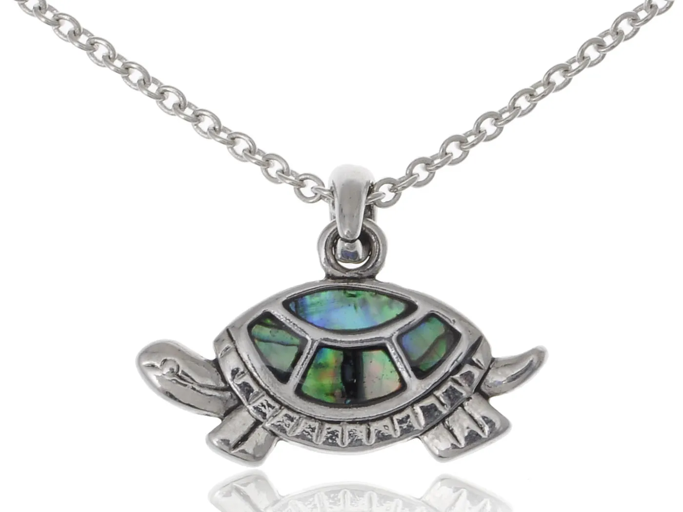 

Turtle Pendant Small Cute Silvery Tone Faux Abalone Shell Fashion Necklace