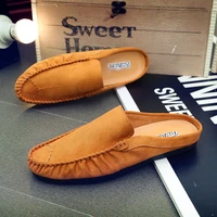 mens slip on summer new fashion pu suede casual mules male breathable comfy half loafer slippers flat leisure driving sandals