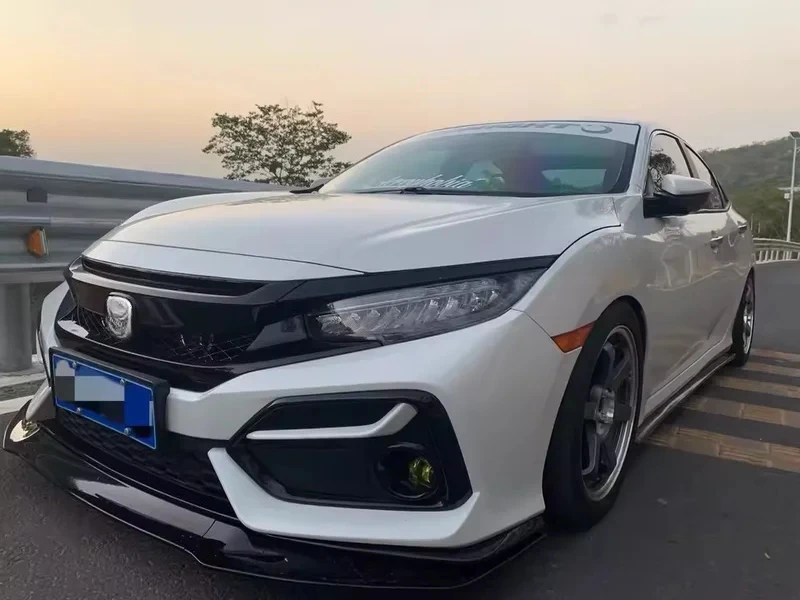Фото Для Honda Civic 10-го поколения FK7 Hatchback SI 2-х и 4-дверный 2016-2021 гг. Комплект из 3-х частей: сплиттер переднего бампера, диффузор и накладка на передний бампер в стиле GR. №3