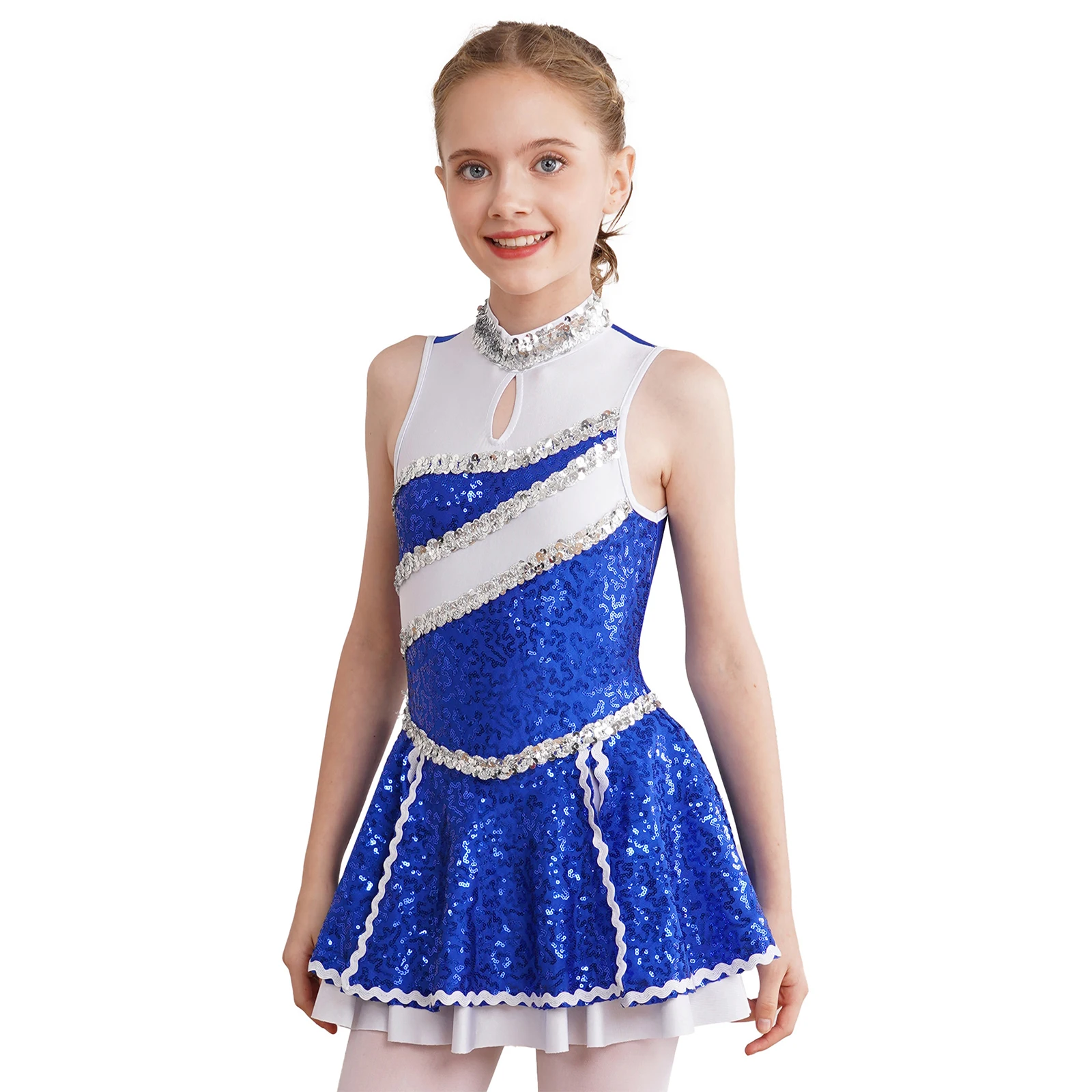 Детский ведущий костюм для девочек без рукавов с круглым вырезом и блестками