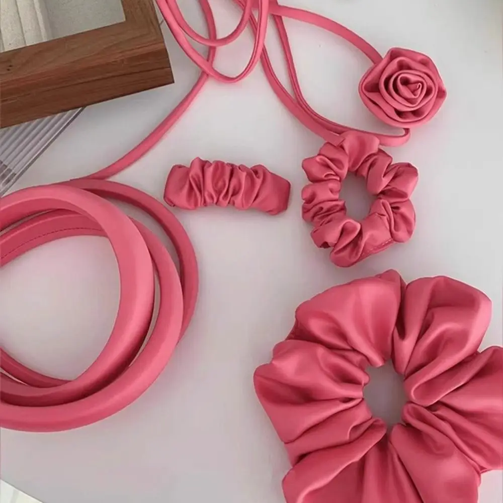 

Hair Clip Pink Headband Scrunchies Korean Style Rose Red Necklace Headwear Silk Satin Kids