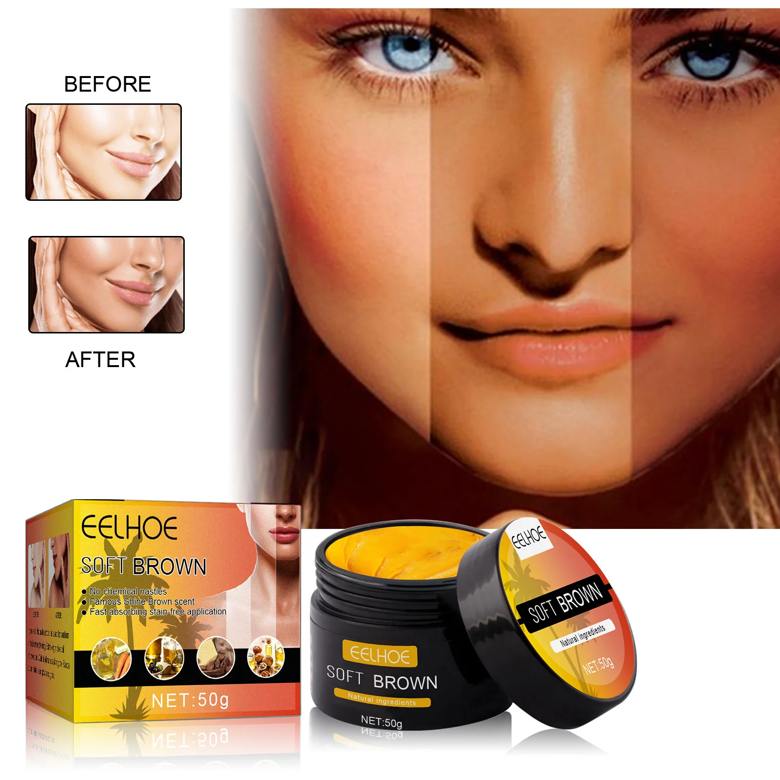 

EELHOE 50/100ml Summer Skin Self Tanning Cream Face Body Sunbeds & Outdoor Bronzer Cream Sunburn Repair Gel For Women And Men