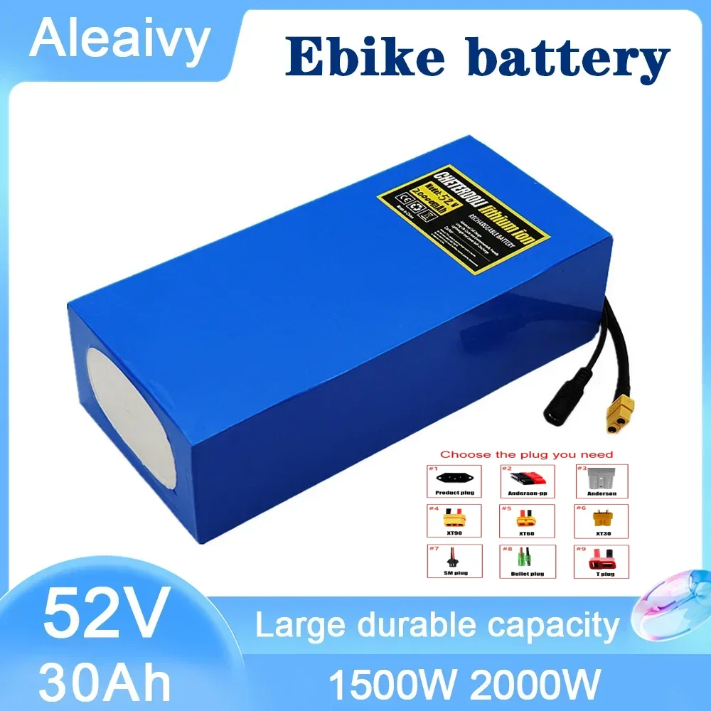 

Aleaivy 52V Ebike Battery 30Ah 40Ah 21700 Lithium Li-ion Battery Pack for 1500W 2000W Electric Bike Electric Scooter With BMS