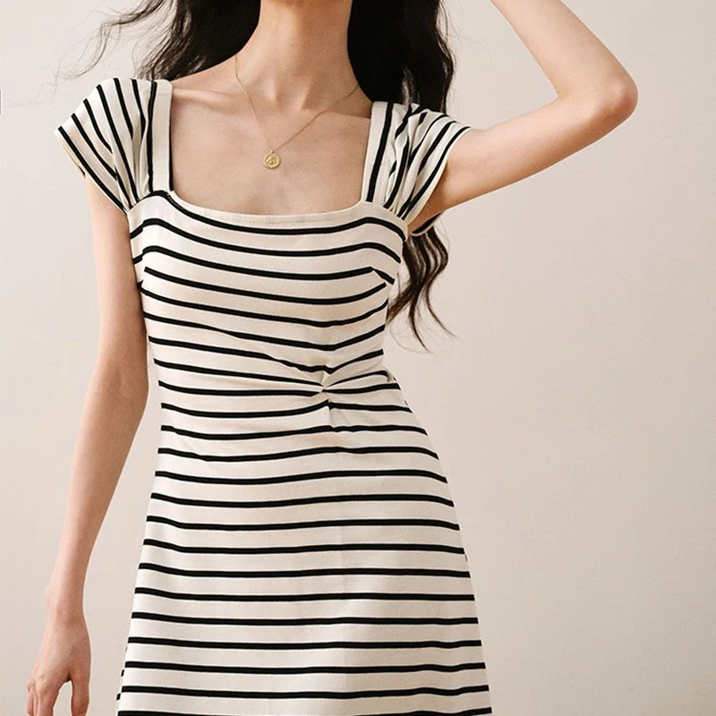 Корейское платье в полоску женское модное облегающее Элегантное летнее пляжное