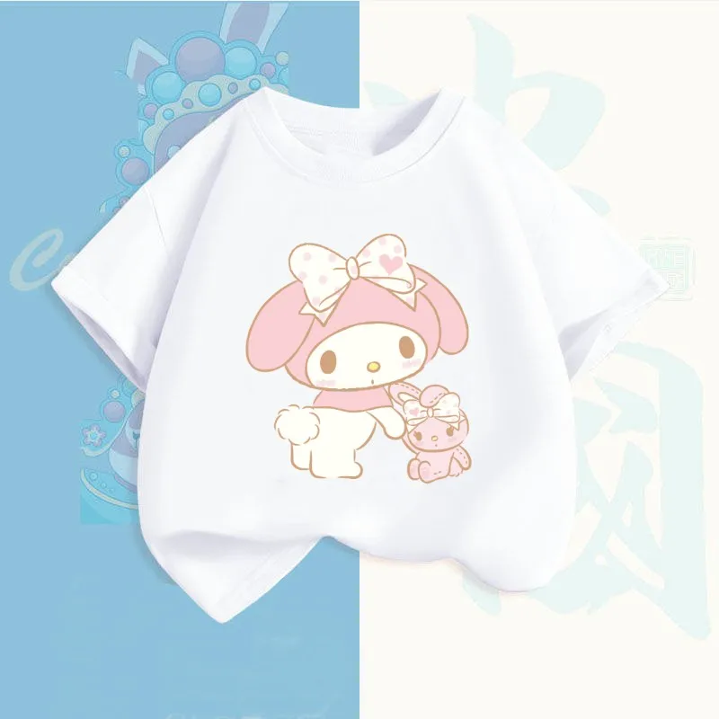 

My Melody Anime Children's Short-sleeved New Sanrio Summer T-shirt Clothes Sweet Girly Heart Soft Clothes Kawaii Birthday Gift