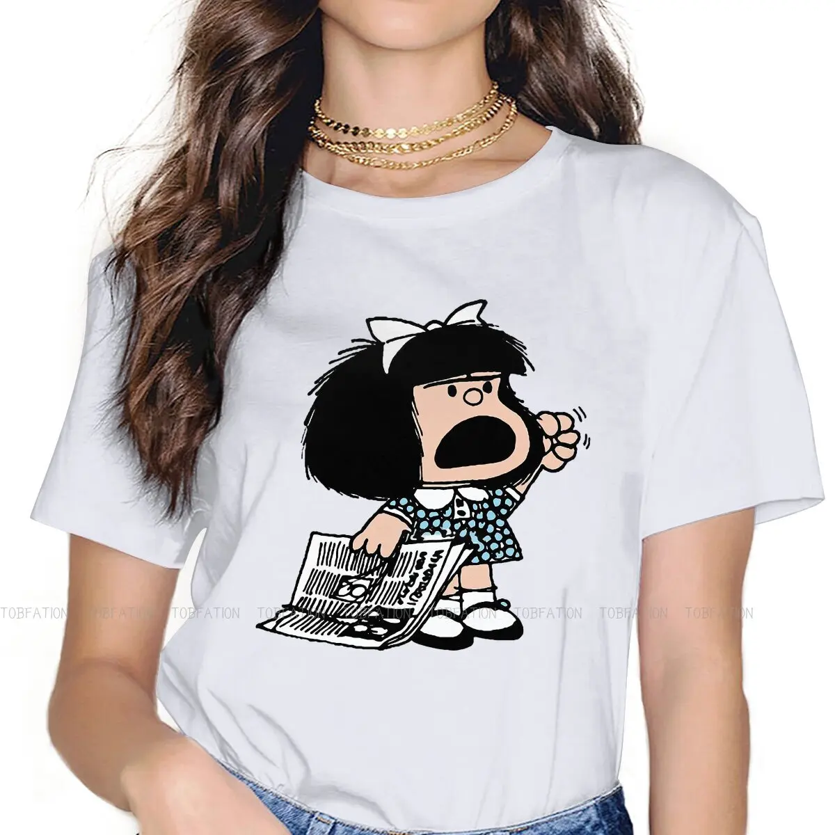 

Angry Fist Raised Female Shirts Mafalda Comic Quino Oversized Vintage Women Clothes Harajuku Casual Feminine Blusas