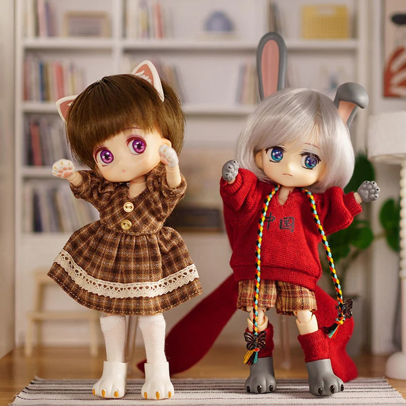 

15cm YMY Doll 1/12 Bjd Toys Cute Kitten Shape YMY Whole Doll Replaceable Face Open Eyes Face Girl DIY Toys Birthday Gifts