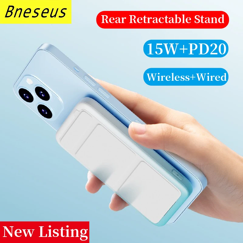 10000mAh Macsafe Power Bank Portable Foldable Stand 15W Magnetic Wireless Fast Charger For iphone 12 13 14 External Battery Pack