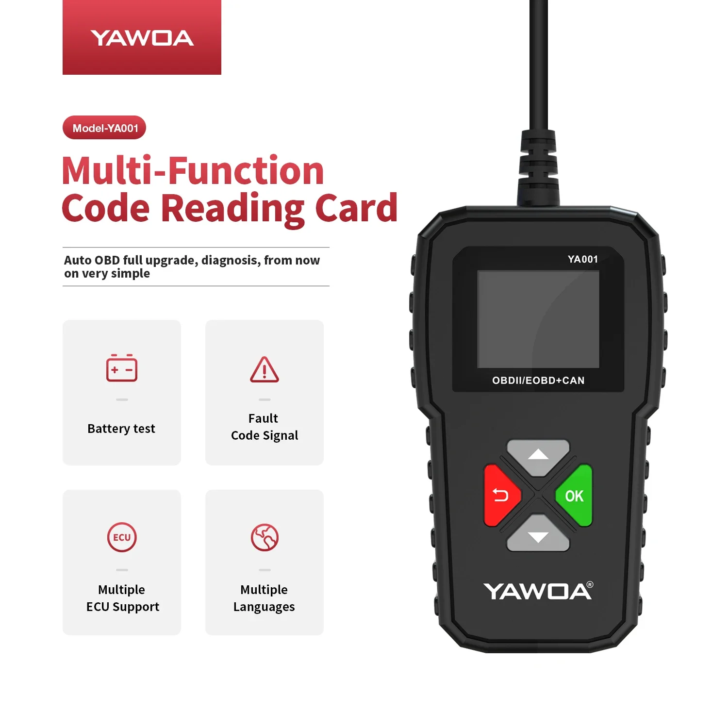 Сканер OBD2 YA001 Автоматические диагностические инструменты OBDII EOBD Code Reader 12 В