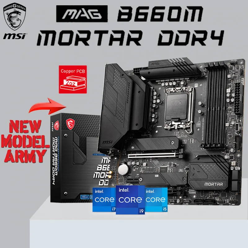 MSI MAG B660M MORTAR DDR4 128GB LGA 1700 Intel 12th Gen M.2 PCI-E 4.0 Motherboard B660 Placa-mãe 1700 Desktop Micro-ATX