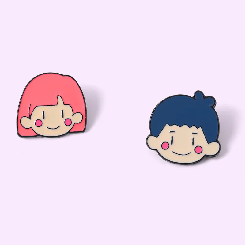 Boy and Girl Enamel Pins Custom Lovers Chibi Cute Kawaii Brooches Lapel Badges Cartoon Jewelry Gift for Friends Drop Shipping