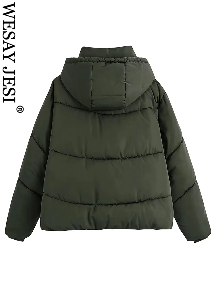 WESAY JESI Women's Winter Thick Jacket Retro Casual Jacket Solid Color Hooded Turtleneck Coat Zip Pocket Thermal Top Mujer