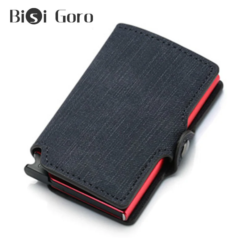 

BISI GORO Customized Name Wallet Card Holder Men Leather Wallets Smart Wallet Money Bag Purse 2023 Aluminum Box Case Card Holder