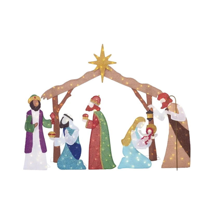 

New Garden Iron Art Metal Outdoor Yard Scene Garden Decorative LED Decorative Jesus Birth Scene 2022 Newest