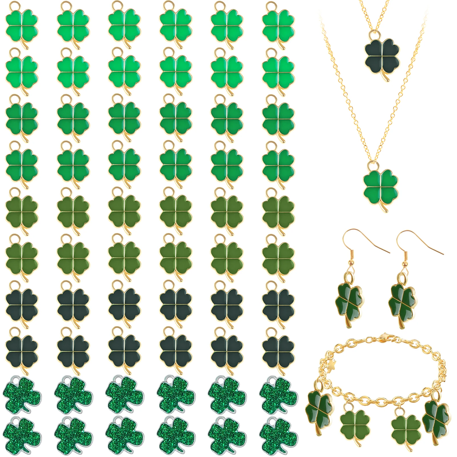 

60 Pcs Mixed Charms Lucky Irish Four Leaf Clover Red Green Colorful Pendants DIY Making Findings Handmade Jewelry Gift