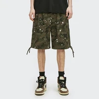 new fashion spring summer casual shorts for men camouflage workwear style shorts for men spilling ink print drawstring design
