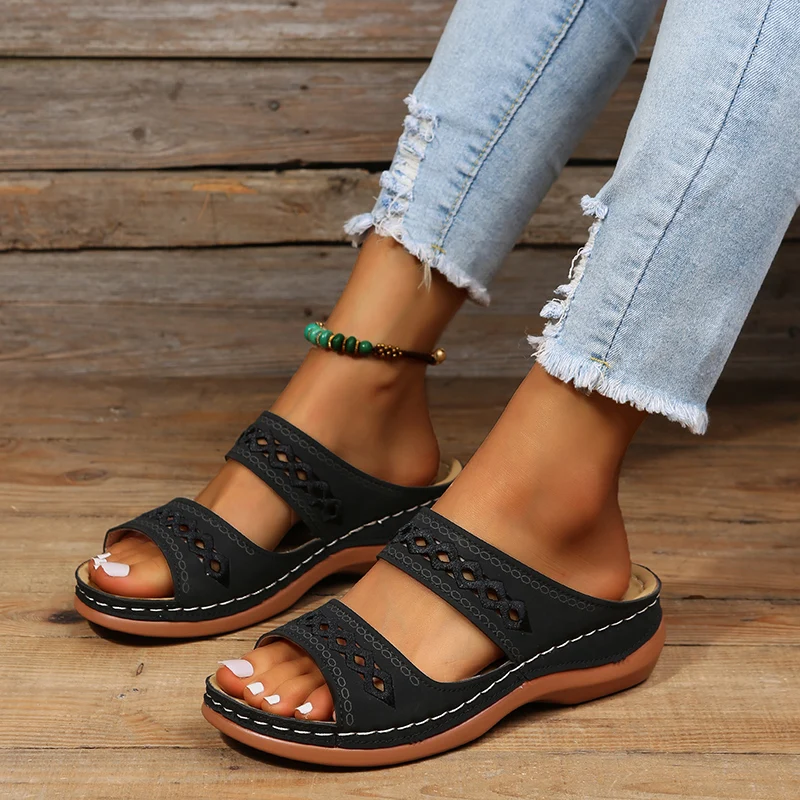 

Women Sandals Cut Out Wedge Sandals Women Platform Shoes Fashion Ethnic Flat Shoes Female Slippers Outdoor Sandalias Muje 2022