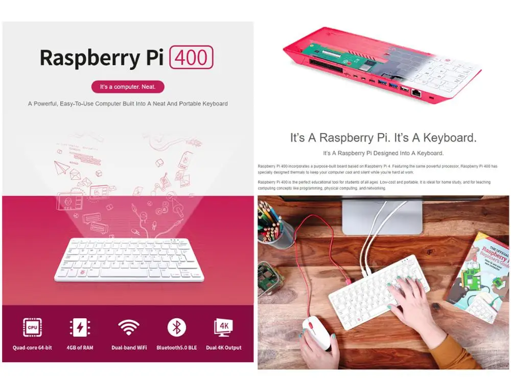 Raspberry Pi 400 мощный простой в использовании компьютер встроенный клавиатуру 4 ГБ