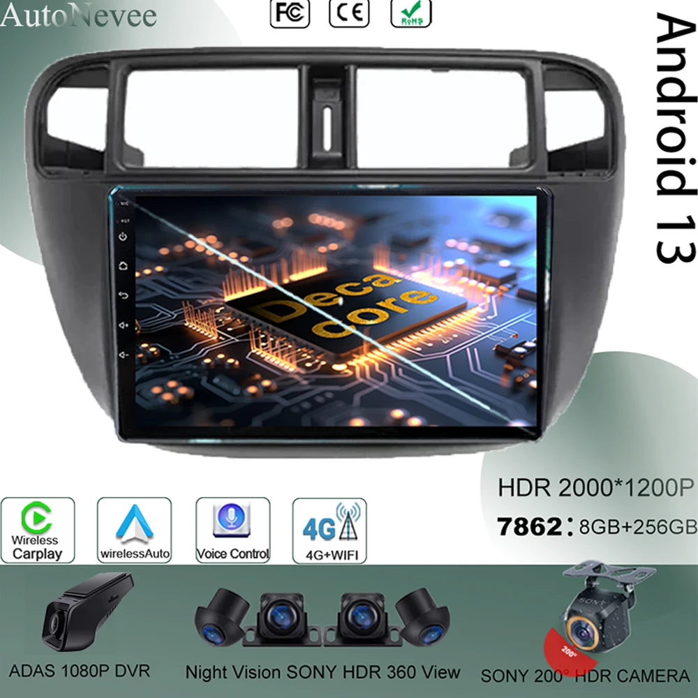 

7862 автомобильный WIFI-плеер Android 13 для Honda Civic (egekem) 1995-2001 Авто RDS GPS DVD видео Радио Навигация мультимедийный сенсорный QLED