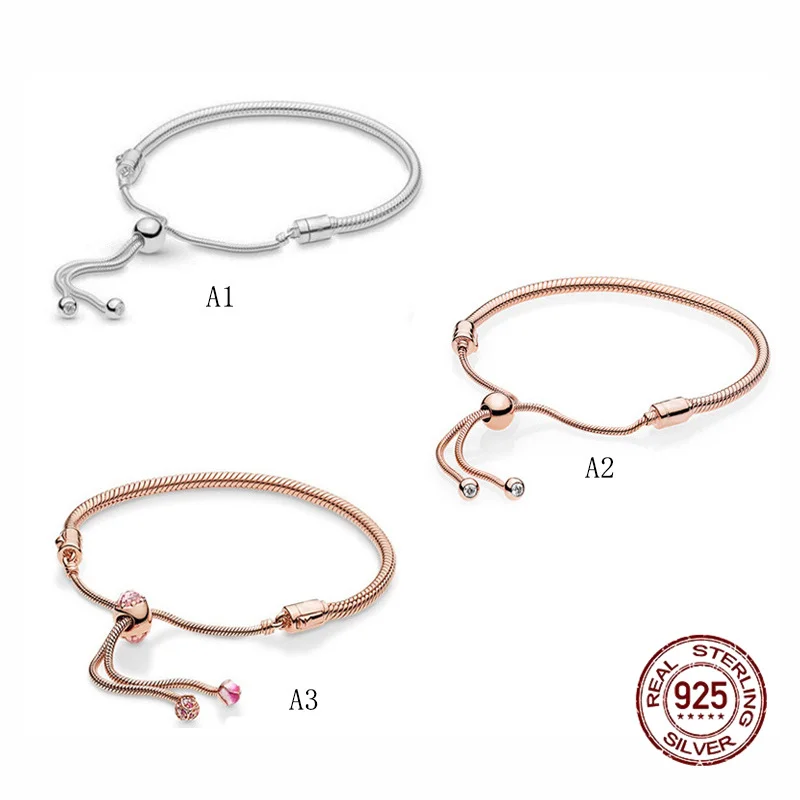 

925 Silver Beads Fit Original Pandora Charms Adjustable Snake Bone Chain Bracelet Simple Classic DIY Accessories Bangle Bracelet