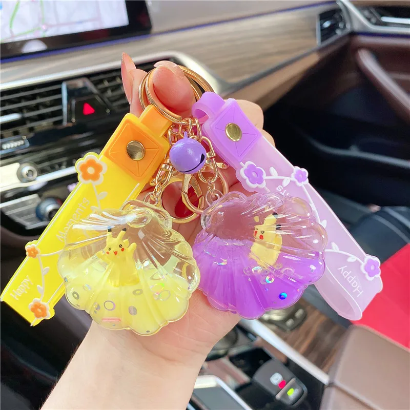 

Pikachu Kawaii New Cute Shell Keychain Into Oil Floating Bottle Keychain Girl Quicksand Backpack Pendant