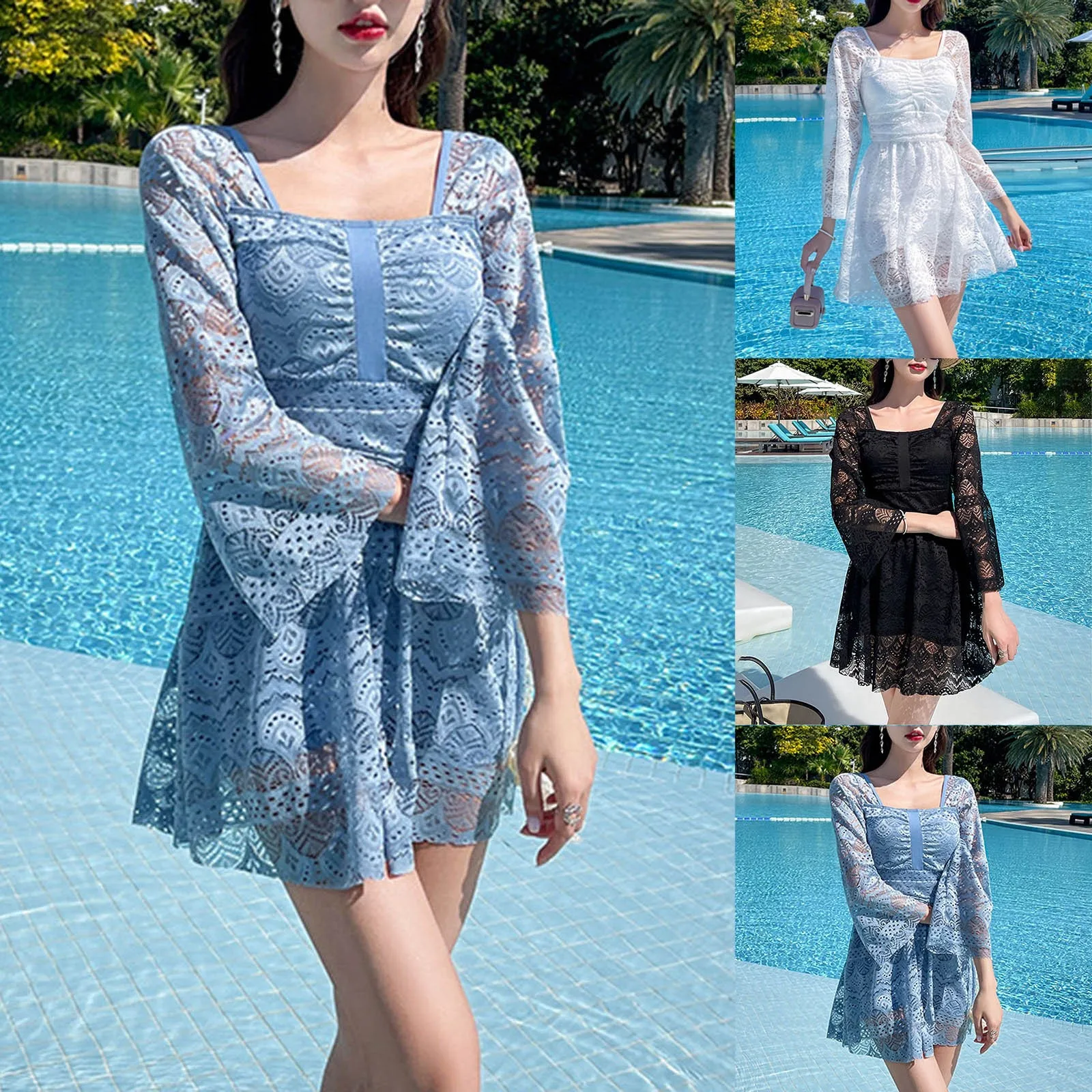 

Women's Swimsuit Flat Corner Slim New Lace Splice Swimsuit One-Piece Biquinis Solid Swimsuit pool Vintage Swimwear