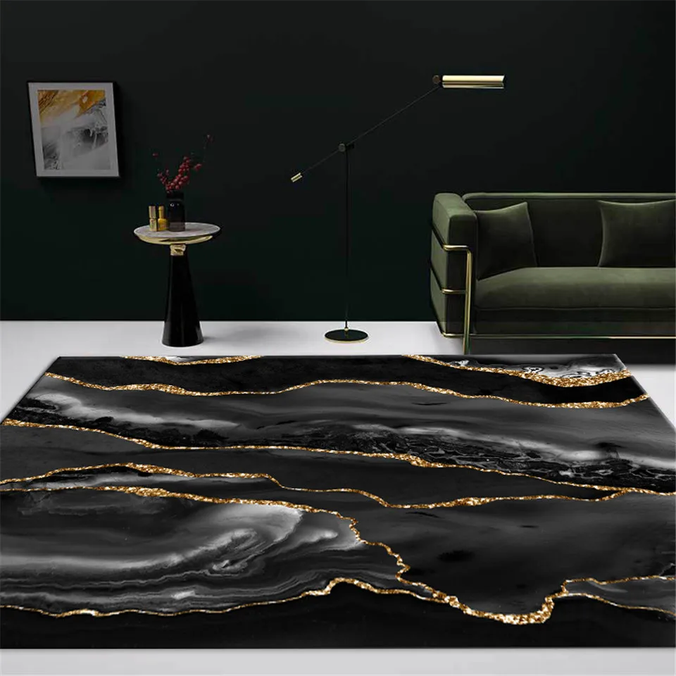 

High Quality Luxury Black Gold Art Carpet Study Office Rug Hotel Lobby Sofa Coffee Table Mat Corridor Entrance Doormat