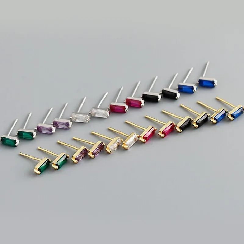 

Fashion Small Rectangle Multicolor CZ Zircon Stud Earrings for Men Women's Super Fine Crystal Earrings Party Jewelry Accessories