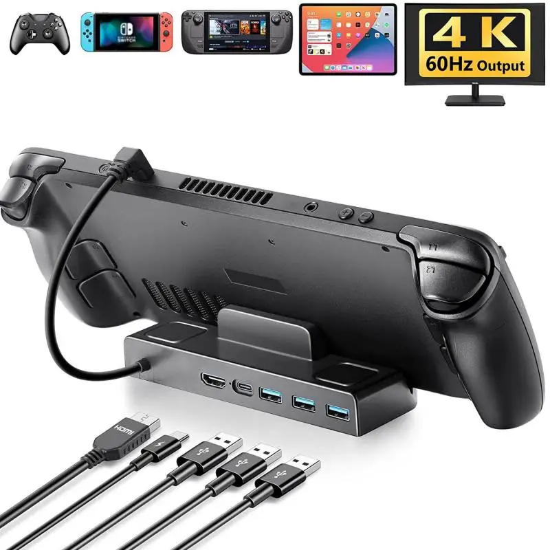 

Steam Deck Docking Station TV Base Stand 6 In 1 Hub ABS Material Holder Dock 60Hz HDMI-compatible USB-C For Steam Deck Console